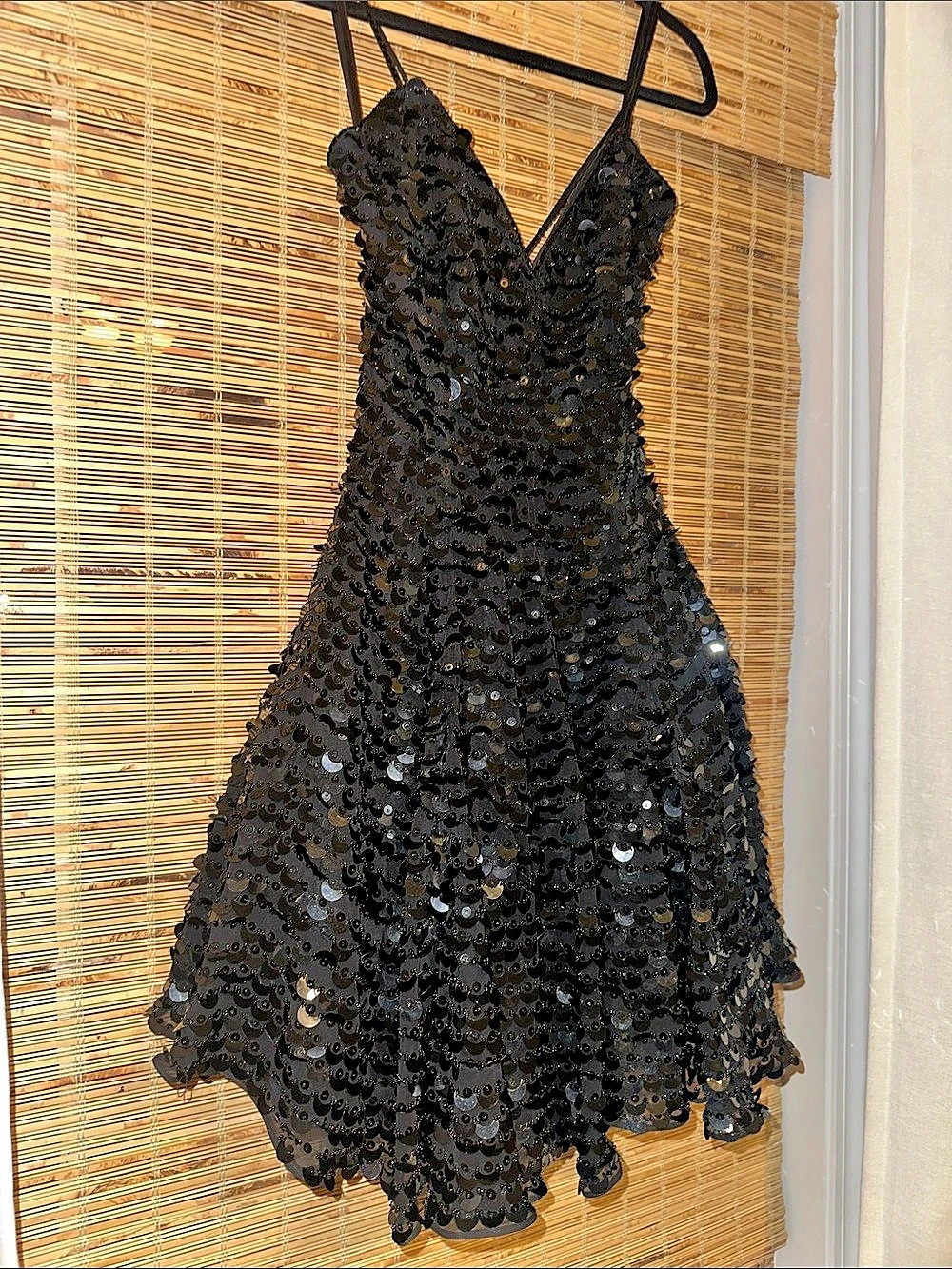 Stunning!✨ Vintage Y2K "Niteline" Black Sequin Mini Formal Cocktail Party Dress - Picture 4 of 9